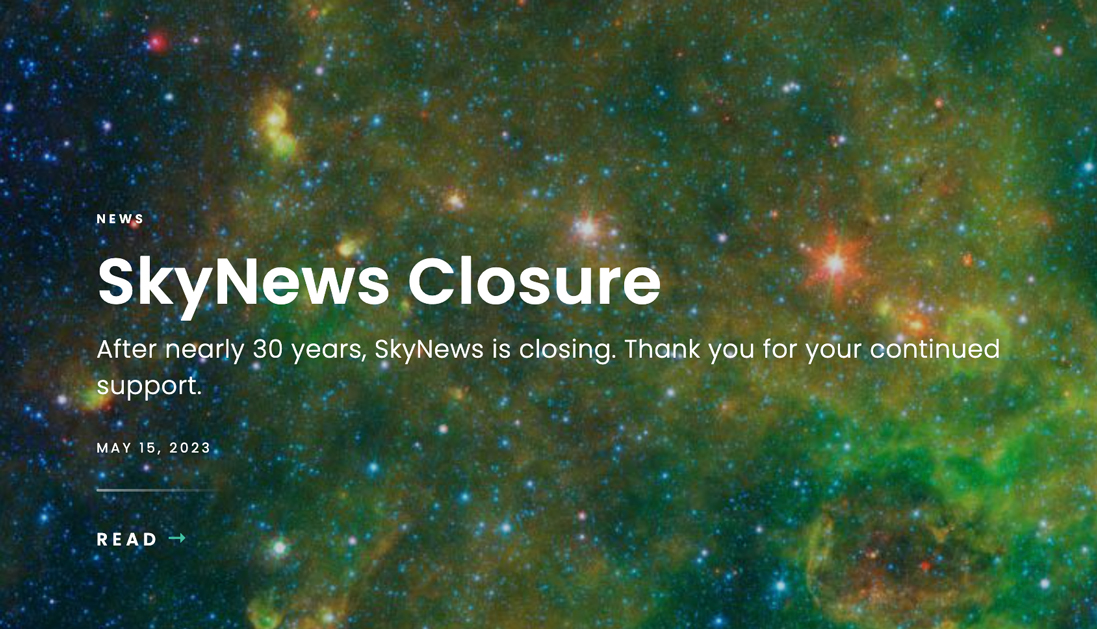 Official closure message published on SkyNews website